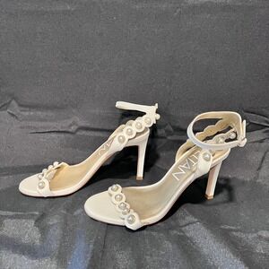 Deltan High Heel Shoes White with Pearls  and Ankle Straps W 8M